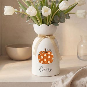 Custom Halloween Pumpkin Flower Vase, Personalized Name Fall Vase, Autumn Floral Pumpkin Decor, Thanksgiving Gift For Her