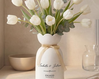 Gepersonaliseerde keramische bloemenvaas, cadeau verloofd stel, aandenken op maat voorstel, cadeau vrijgezellenfeest