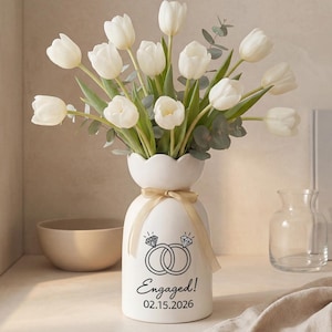 Personalisierte Verlobungsvase, Benutzerdefinierte Paar Geschenk, Ring Linie Kunst Blumenvase für neu verlobte Paar, Brautparty Hochzeitsdekor