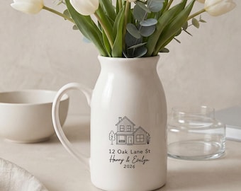 Personalized New Home Couples Vase, Custom House Address Ceramic Vase, Housewarming Gift, Family Keepsake Home Decor