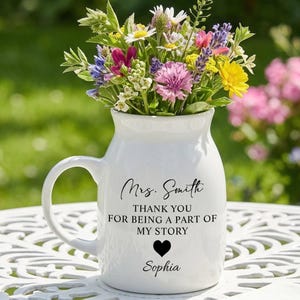 Jarrón personalizado para regalo de profesor, jarrón floral de agradecimiento, recuerdo personalizado con nombre para regalo de agradecimiento