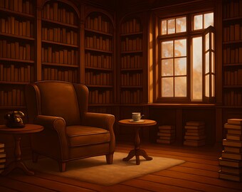 Cozy Library Reading Nook Illustration