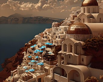 Santorini Dreamscape: Greece Travel Art