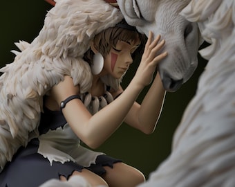 STL-bestand Princess Mononoke 3D-model – Forest Spirit & San Collectible Statue