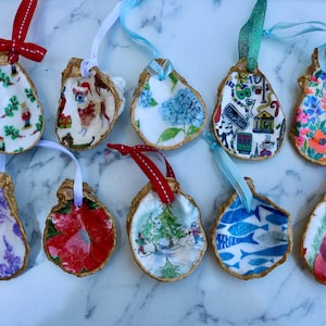 Holiday Ornaments, Oyster Shell, Handmade, Custom-made