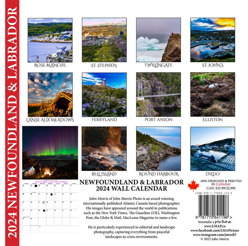 2024 Newfoundland & Labrador Wall Calendar, 6.5x6.5, calendar, newfoundland and labrador art, print, photo image 4
