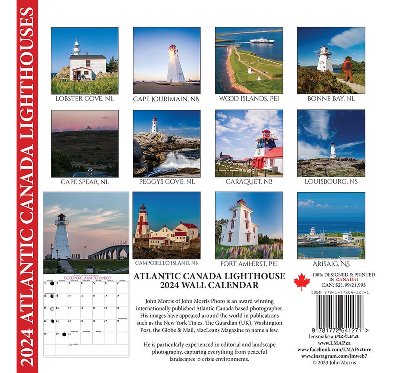 2024 Large Atlantic Canada Lighthouse Wall Calendar, 12x11.5, calendar, Nova Scotia, Halifax, Prince Edward Island, New Brunswick, Newfound image 5