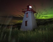 Northern Lights visit St. Peters Harbour Lighthouse on Prince Edward Island, PEI Art, Prints, Photo, Living Room Wall Art, borealis, Canada