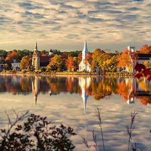 Three Churches, Nova Scotia, Mahone Bay Wall Art, Photography, Nature Landscape, canvas, Fine Art, walk, image 1