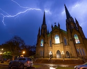 8.5x11 Lightning at the Basilica, PEI Print, Charlottetown, Prince Edward Island Wall Art, bedroom print, living room decor,