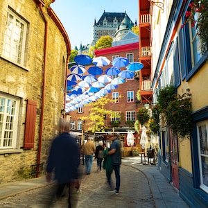 Old Quebec City during the fall with umbrellas, Quebec City photography, Quebec City art, travel print, Old Quebec, Canada Art,