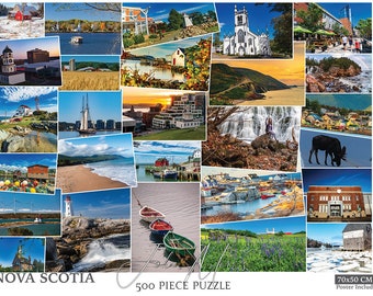 19.6"x27.5" 500 piece Limited Edition Nova Scotia Collage Jigsaw Puzzle. Nova Scotia gifts, Nova Scotia Print, Nova Scotia art, Halifax