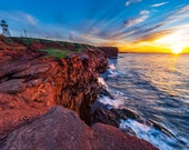 Prince Edward Island's Cape Tryon Lighthouse at sunset. wall decor, pei art, Prince Edward Island Wall Art, Photography, living room, sunset