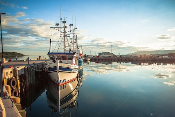 Cheticamp Harbour Sunrise Print: Cape Breton Island Fishing Wharf