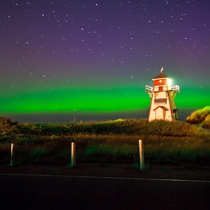 Aurora/Nordlichter über Covehead Leuchtturm Prince Edward Island, PEI Art, PEI Prints, PEI Foto, Wohnzimmer Wandkunst, Borealis
