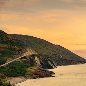 Cabot Trail Fall Sunset, arte del Cabo Bretón, isla del Cabo Bretón, arte de Nueva Escocia, decoración de paredes,