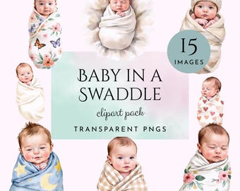 Baby Shower Clipart – Newborn Swaddled Baby PNG for Commercial Use (Digital Download)