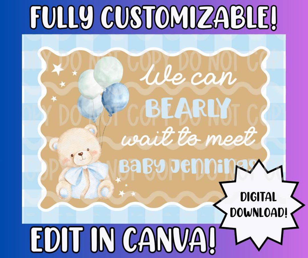 Bearly Wait Baby Banner Template BUNDLE | Editable Canva (digital ...