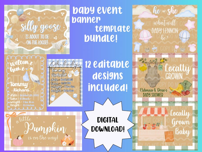 Editable Baby Banner Template BUNDLE | Printable Party Mockup (digital ...