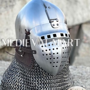 MEDIEVALMART LOB Nurnberg Klappvisor 15th Century Bascinet Steel Helmet Medieval Reenactment Combat Helm, Gift for Him
