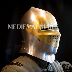 MEDIEVALMART Medieval European knight closed Griffon Helmet with Brass Face Mask ~ Germans Head Protection Armor Costume