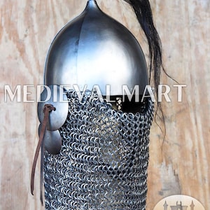 MEDIEVALMART Medieval Norman Nasal Helmet with face guard and chainmail Viking War Head Protection Armor, Gift Items