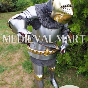 MEDIEVALMART Historical knight full Body Steel Armor Suit With Hundsgugel helmet, cuirass stop rib, spaulders, articulated arms And legs HMB