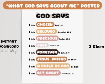 God Says I Am Poster: Scripture Affirmations, Christian Wall Art (Digital Download)