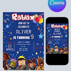 Roblox Invitation | Roblox Birthday Invitation | Roblox Game Party | Kids Roblox Invite | Printable Editable Template Canva Instant Download
