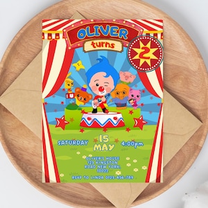 Animated Plim Plim Birthday Invitation, Editable Digital Invite, Cute Clown Party Theme, Printable Kids Invitation, Instant Download plim