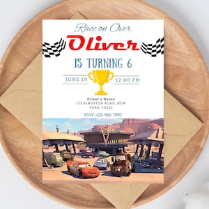 Animated Cars Birthday Party Invitation, Cars Lightning Birthday Invite, McQueen Birthday Party Invitation, Boy 6th Birthday Party Invite