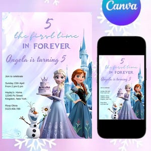 Bewerkbare Elsa Invite Digitale Frozen-feestuitnodiging Custom Frozen Invite Frozen verjaardag Anna Frozen 4e verjaardag digitaal downloaden