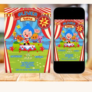 Editable Plim Plim Circus Birthday Invitation, Kids Party (Instant Download)