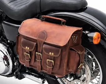 Juego de 2 alforjas de cuero marrón para motocicleta – Alforjas laterales izquierda y derecha, bolsas de almacenamiento resistentes para motociclistas