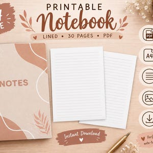 Ausdruckbares A4-Notizbuch | 30 linierte Seiten | Minimalistisches Notizbuch | Ausdruckbares Notizbuch | Notizbuch | Sofortiger PDF-Download | Notizbuch