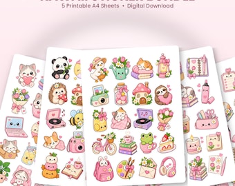 Kawaii stickers set, Cute Digital stickers, Printable stickers bundle, Stickers PNG , Instant Journaling, Notebook & Scrapbooking stickers