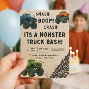 Monster Truck Invitation - Birthday Invitation - Monster Truck Party Invite - Canva Tempelate