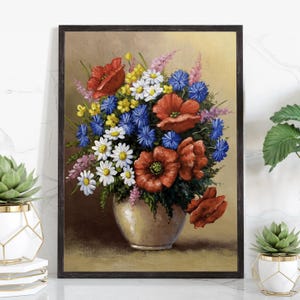 Flowers Oil Painting Poster – Vintage Floral Still Life Wall Art Print – Unframed Flower Painting Print for Home Decoration