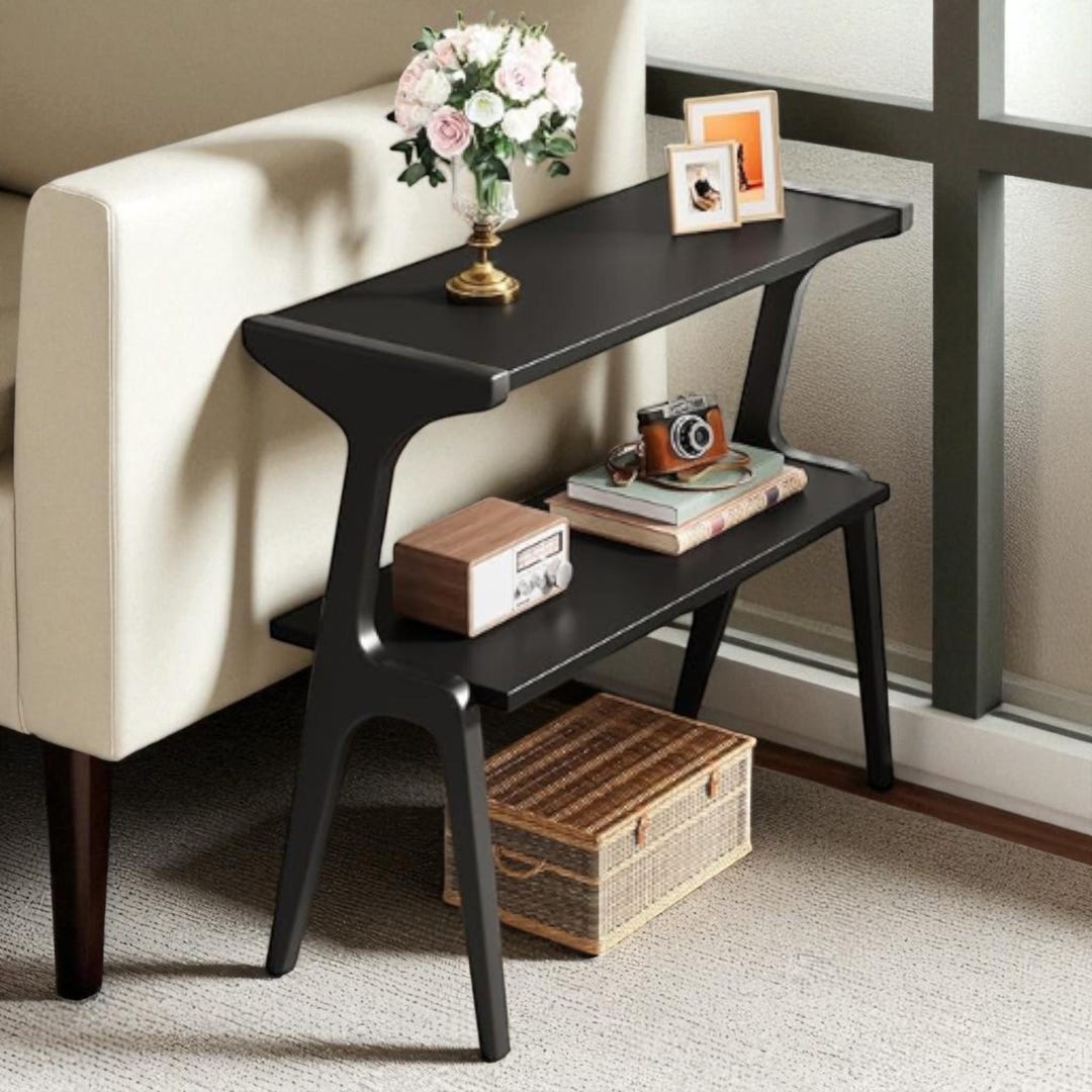 2-tier Wood Side Table With Shelves | Slim Tall End Table for Bedroom ...