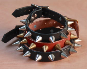 Coleira de couro Chunky Spikes