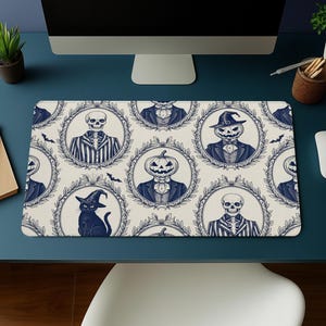 Halloween Mouse Pad: Gothic Toile, Skeleton, Pumpkin & Cat