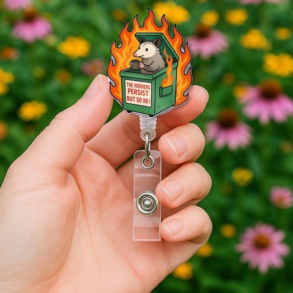 Possum Badge Reel – Funny Dumpster Fire Nurse ID Holder Retractable Clip