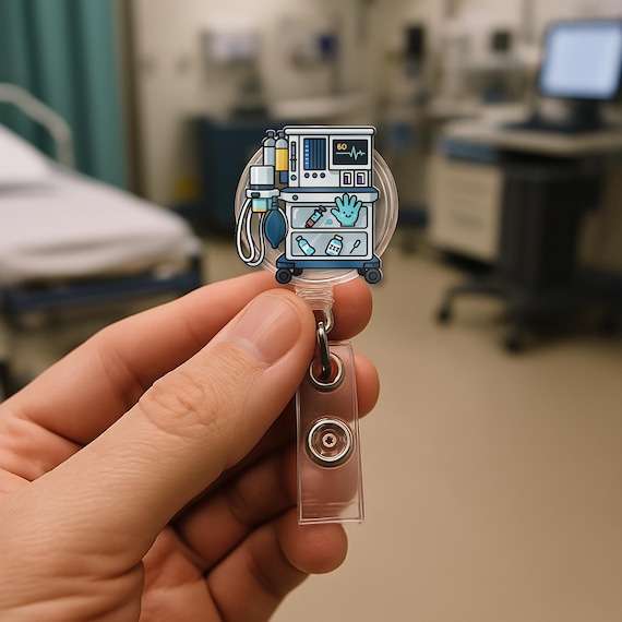 Anesthesia Machine Badge Reel: Funny CRNA Anesthesiologist Medical ID Holder