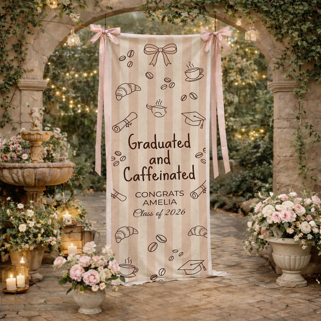Personalized Coffee Graduation Tapestry: Striped Linen Cafe Party ...