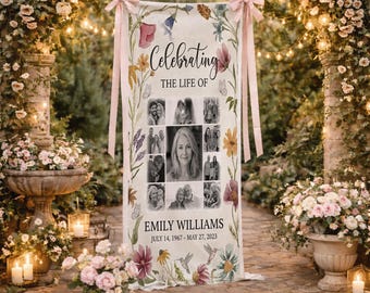 Personalized Memorial Mom Cotton Linen Tapestry, Mother’s Day Gift, Floral Life Celebration Banner