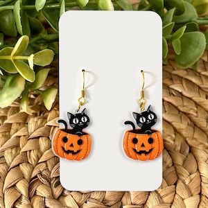 Brincos de gato preto e abóbora para o Halloween: joias assustadoras de outono