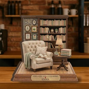 Personalized Reading Room Diorama, Mini Library Scene Decor