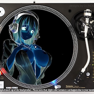 DJ Industries - アニメヘッドフォンガールネガティブ - DJスリップマットLPレコードプレーヤーターンテーブル