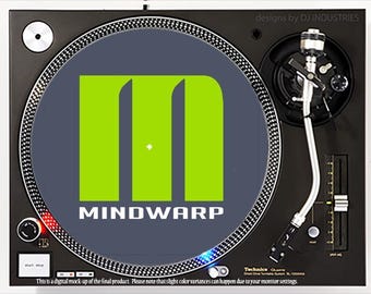 May include: A black turntable with a green and gray Mindwarp logo on the platter. The turntable is a popular piece of equipment for DJs.
