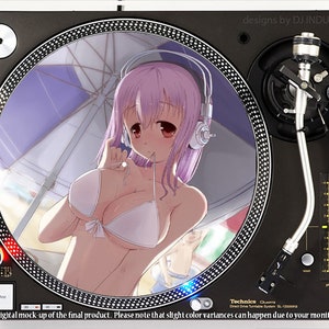 DJ Industries - アニメヘッドフォンガールニタ - DJスリップマットLPレコードプレーヤーターンテーブル